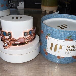 Gold-Tone Pink & Teal Crystal Link Bracelet Set